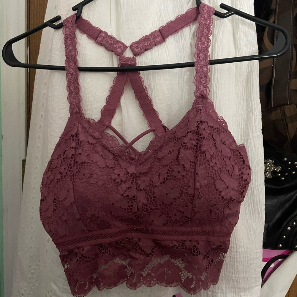 Lace Bralette Crop Top - Mauve Pink